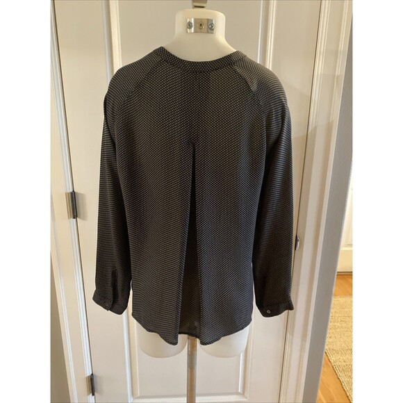 Vince Silk Popover Blouse Black White Long Sleeve Banded Collar Classic Size XS - Picture 7 of 14